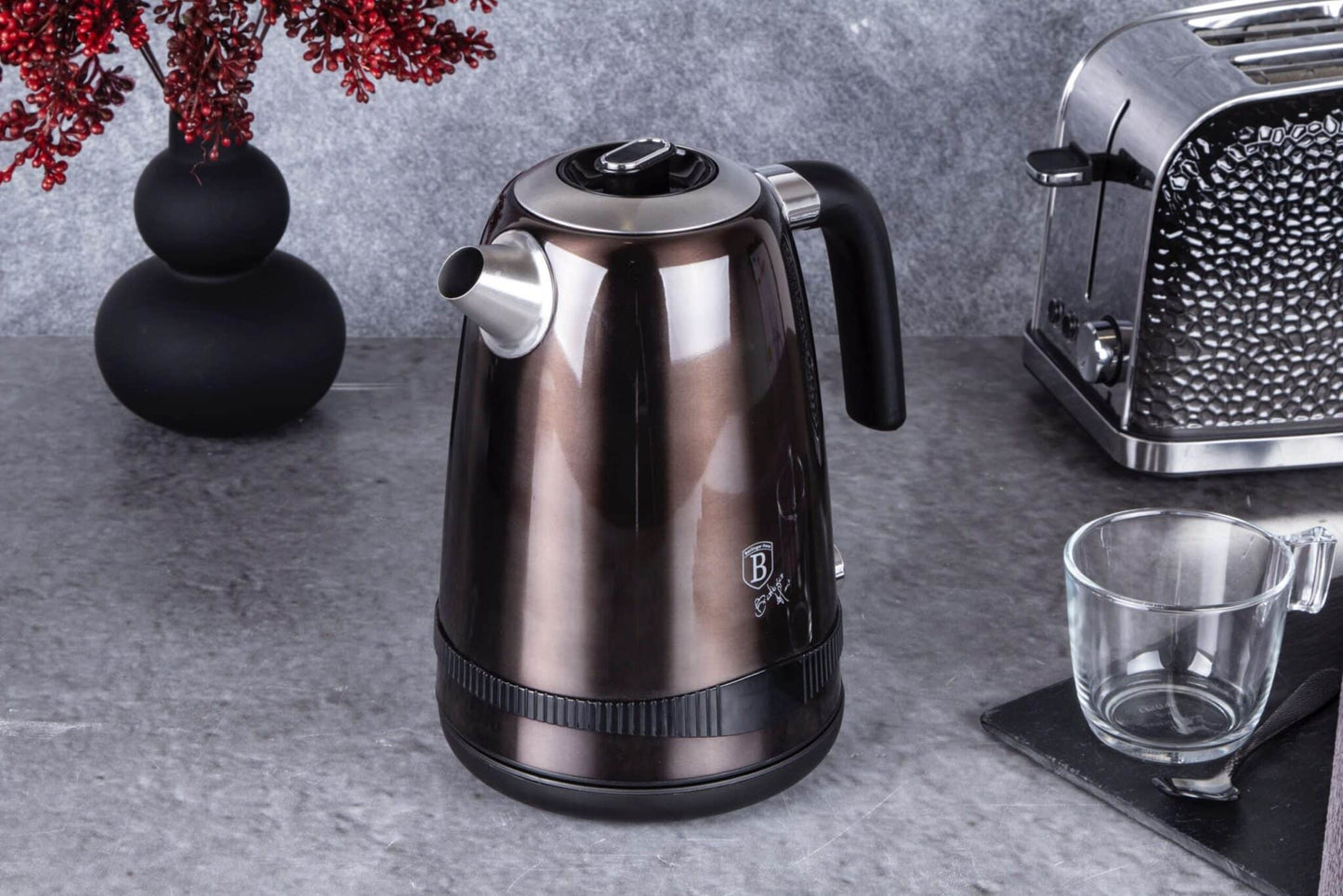 Hervidora de agua Berlinger Haus digital eléctrica de la línea metálica brillante en negro