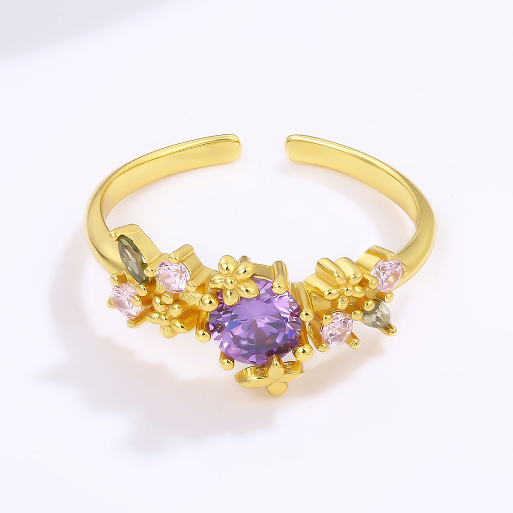 Anillo de Aleación Bañado en Oro con Cristal Emporia® Púrpura y Cristal Emporia® Rosa