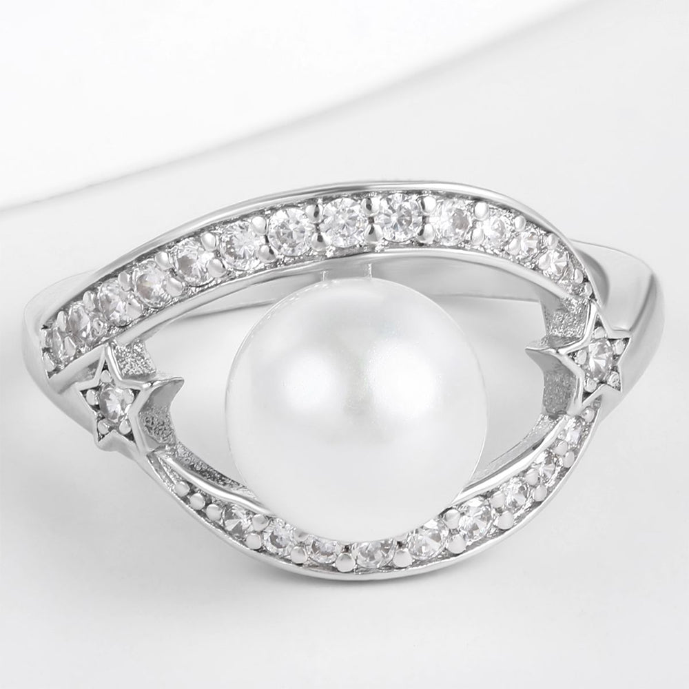 Anillo de Aleación Bañado en Oro con Cristal Emporia® Blanco