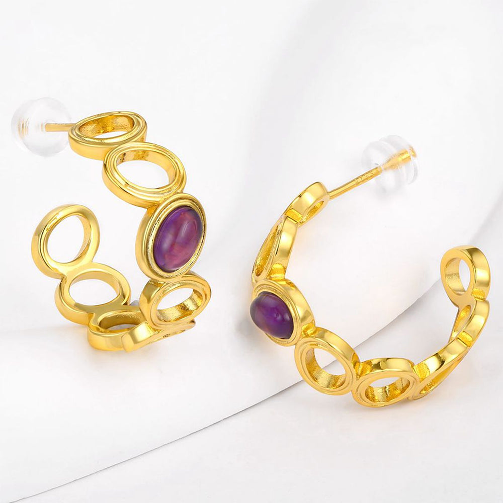 Pendientes de Aleación Bañado en Oro con Cristal Emporia® Púrpura