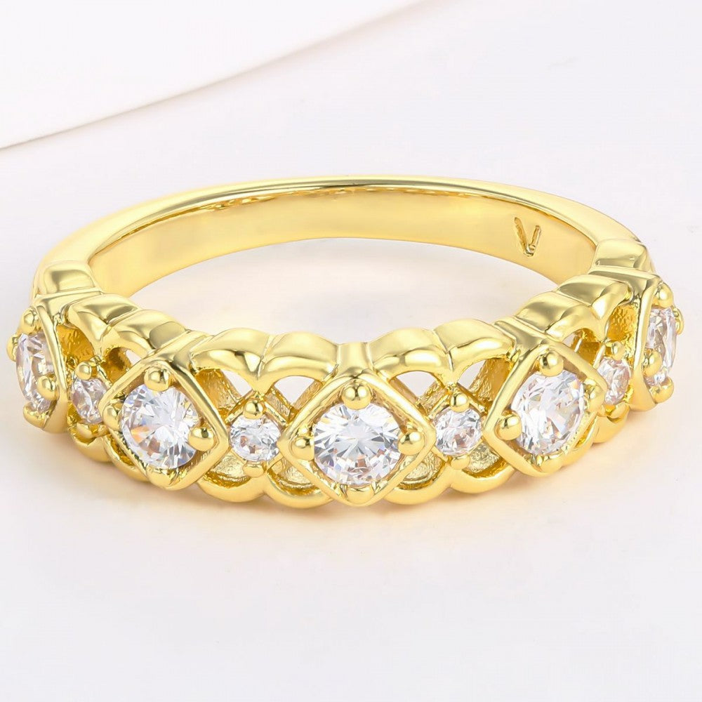 Anillo de Aleación Bañado en Oro con Cristal Emporia® Blanco