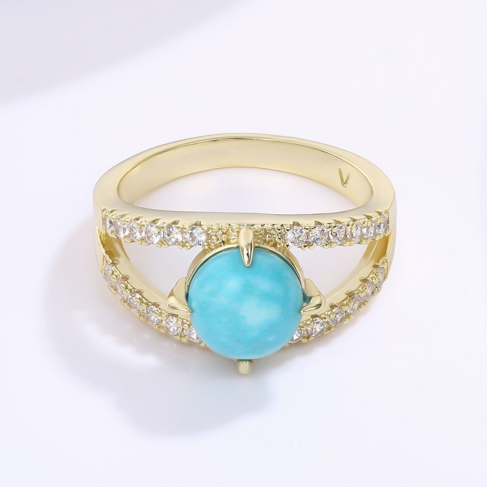 Anillo de Aleación Bañado en Oro con Cristal Emporia® Azul