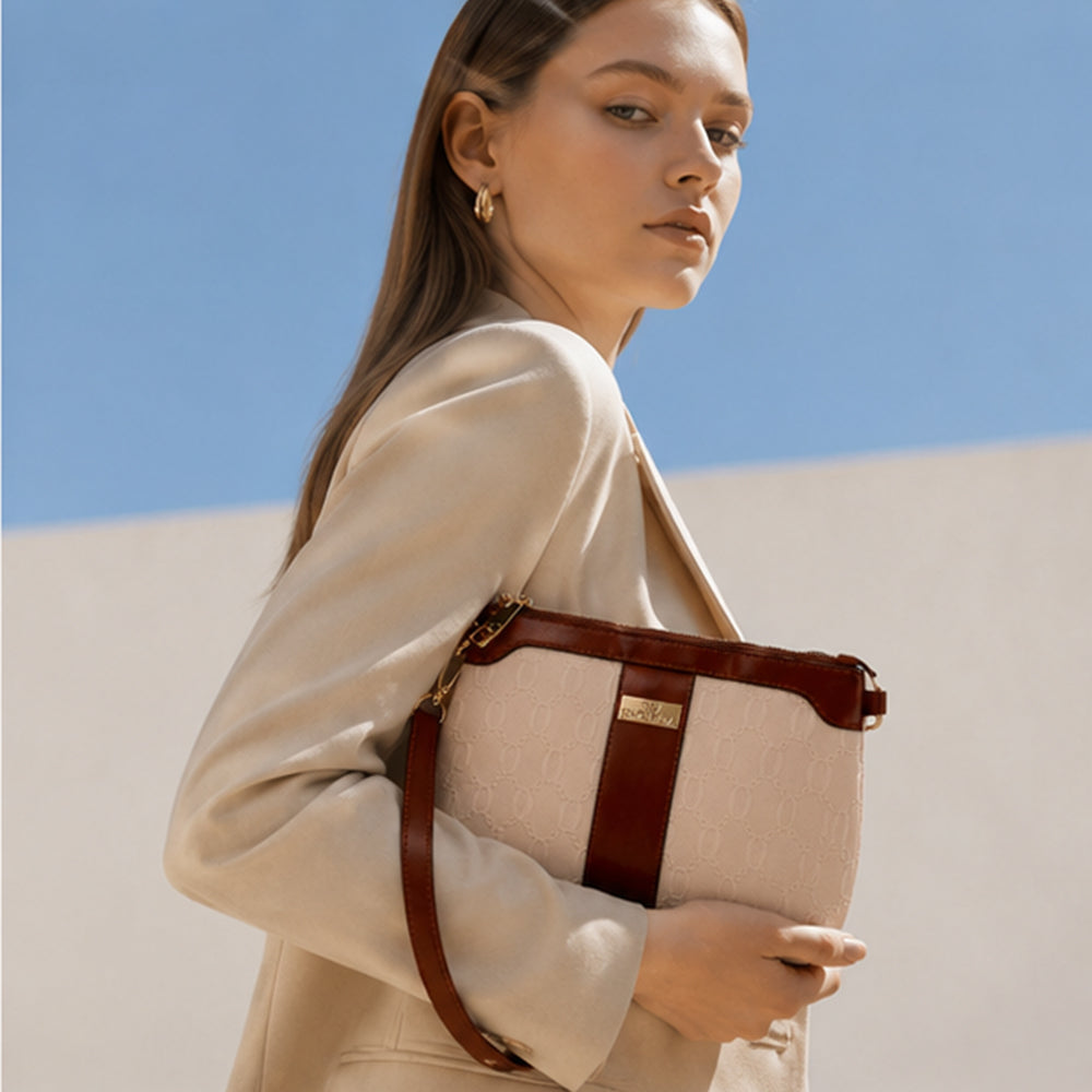Colección Primavera 2026 de Emporia - "Toffee Lux", juego de 4 bolsos; piel sintética, marrón crema.