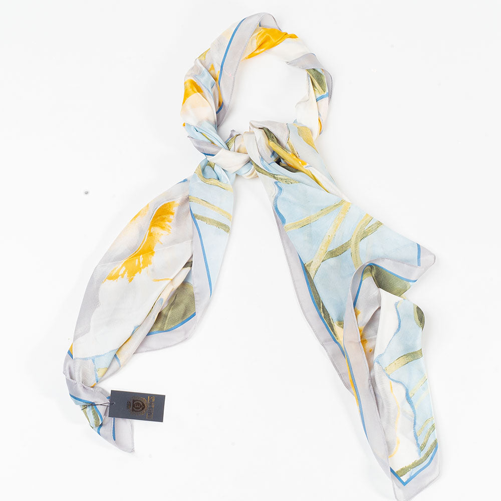 Bufanda jardín lúcido, 85 x 180 cms, azul claro, 100% seda vegana