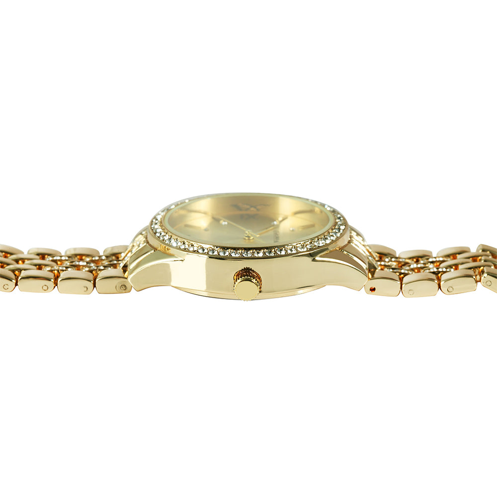 Excelland reloj de mujer de color oro con pulsera de metal,cierre desplegable y cristales.