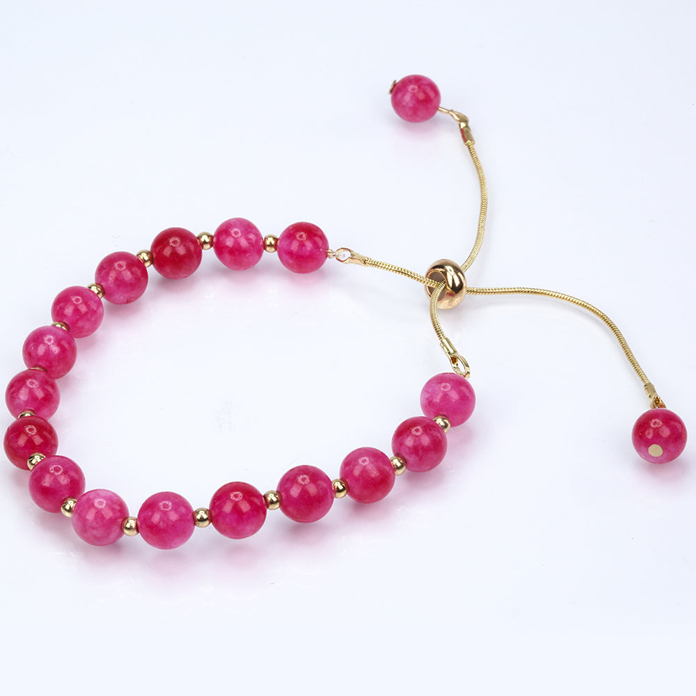 Pulsera de Aleación Bañado en Oro con Jade Rosa