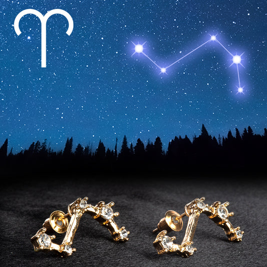 Aries Pendientes de Aleación Bañado en Oro con Cristal Emporia® Blanco