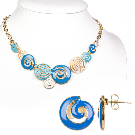 Conjunto de Aleación Bañado en Oro con Esmalte ( Collar +Pendientes )