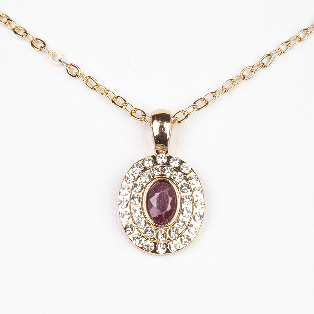 Conjunto de Aleación Bañado en Oro con Rubí y Cristal Emporia® Blanco ( Collar +Pendientes +Anillo +Colgante )