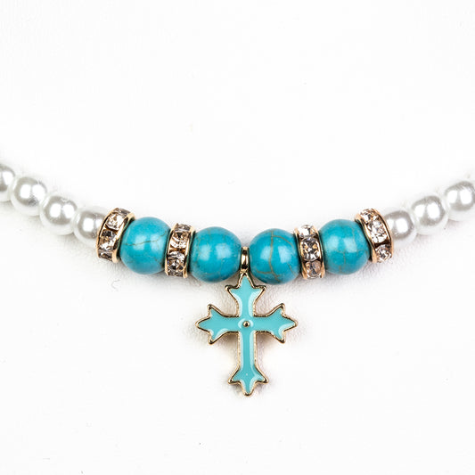 Cruz Collar Cuenta con Turquesa ( Collar +Colgante )