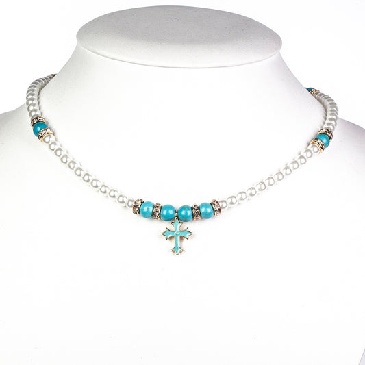 Cruz Collar Cuenta con Turquesa ( Collar +Colgante )