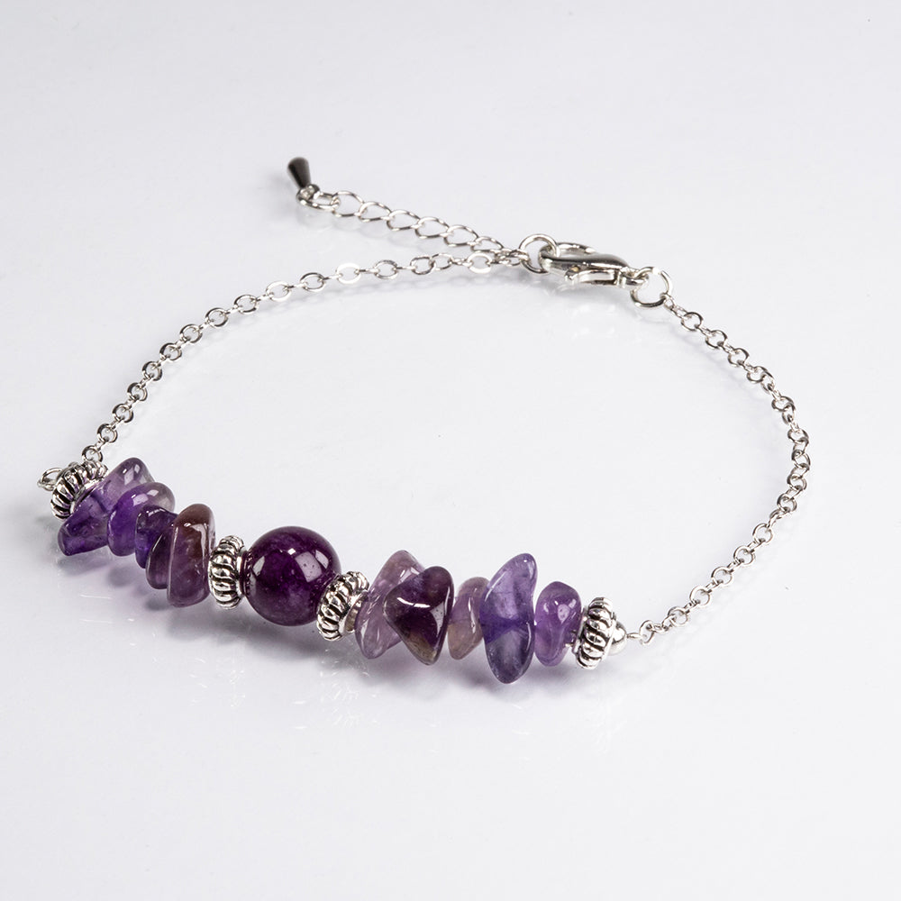 Conjunto de Aleación Bañado en Oro con Amatista ( Collar +Pulsera )