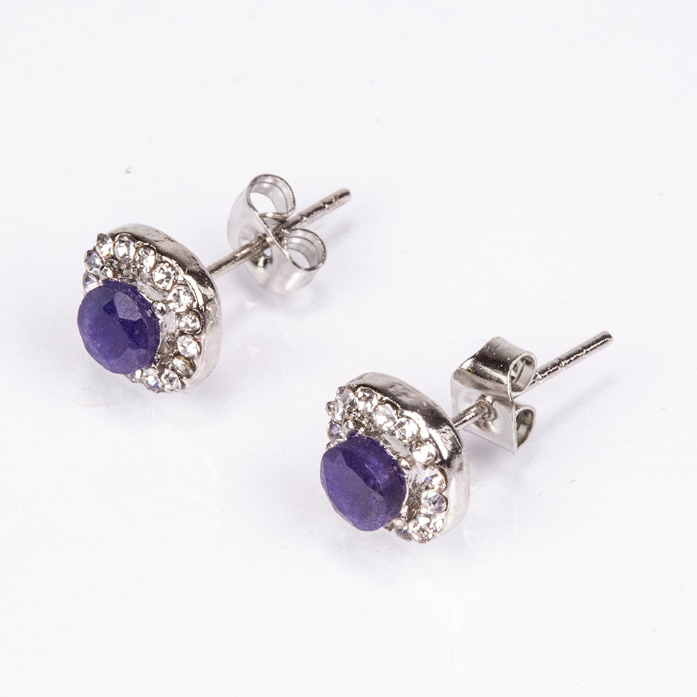 Conjunto de Aleación Bañado en Oro con Zafiro y Cristal Emporia® Blanco ( Collar +Pendientes +Colgante )