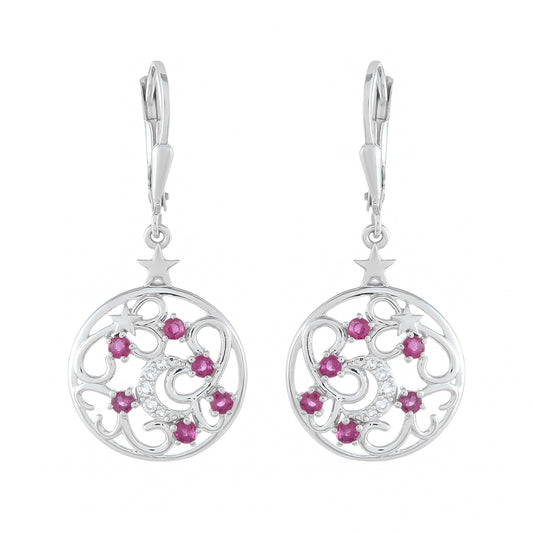 Pendientes de Plata con Rubí de Tailandia y Topacio Blanco