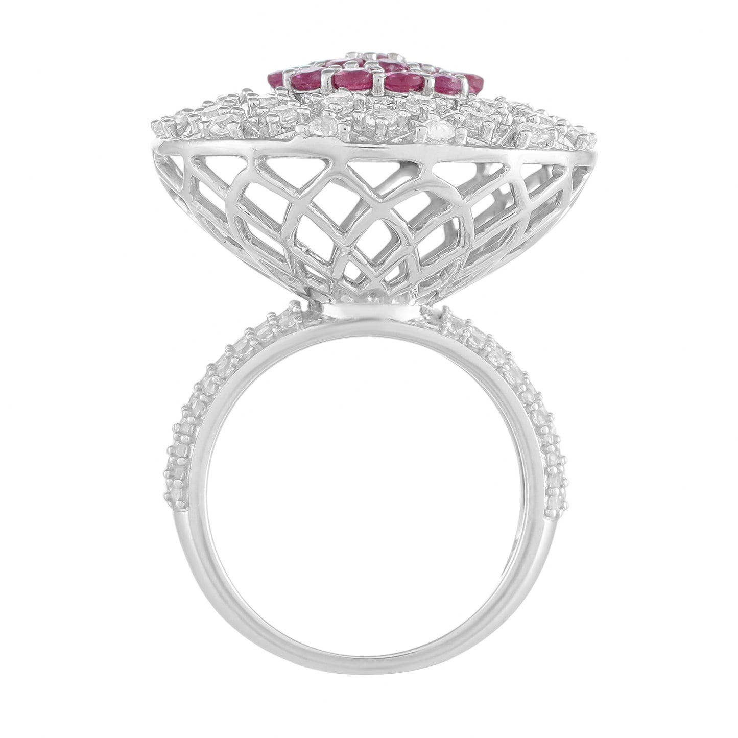 Anillo de Plata con Rubí de Tailandia y Topacio Blanco