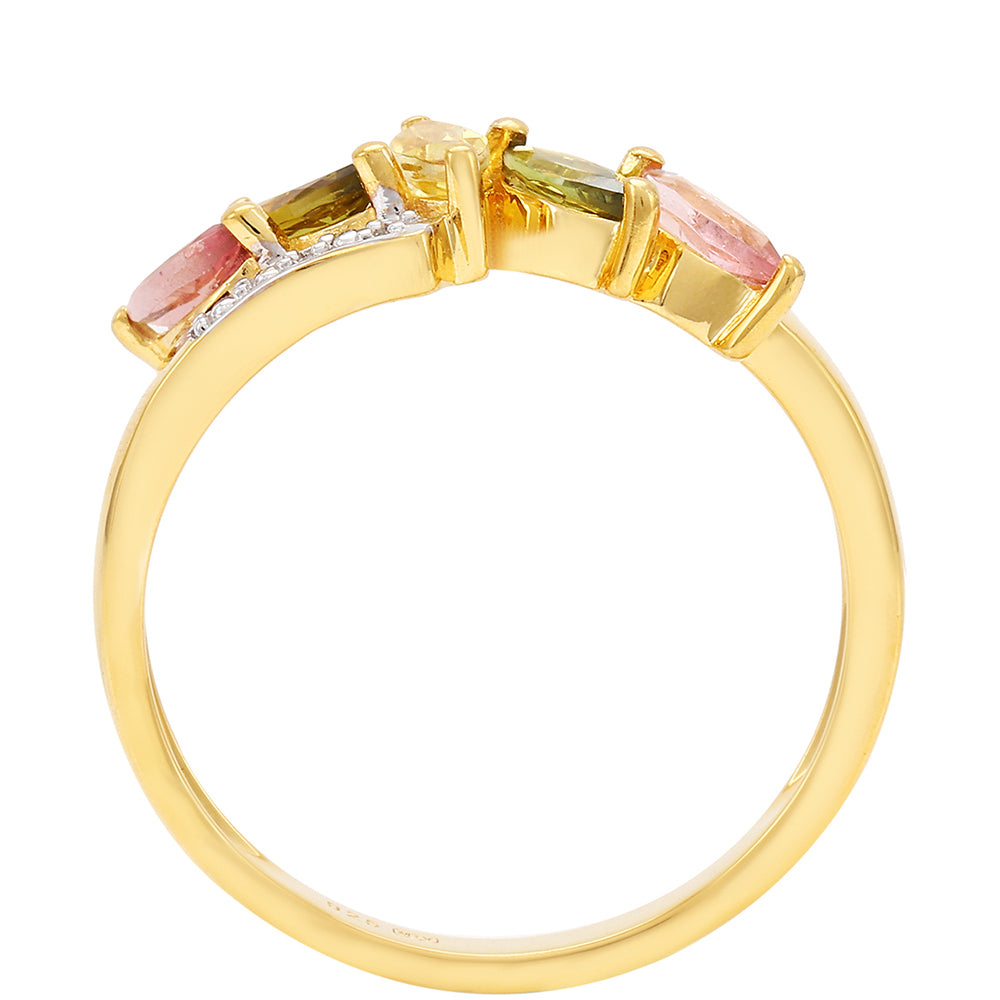 Anillo de Plata Bañada en Oro con Turmalina Arco Iris Pelmadulla y Topacio Blanco