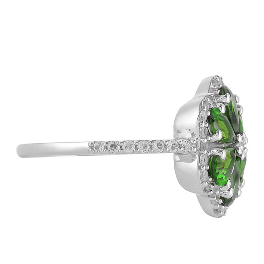 Anillo de Plata con Diópsido de Cromo y Topacio Blanco
