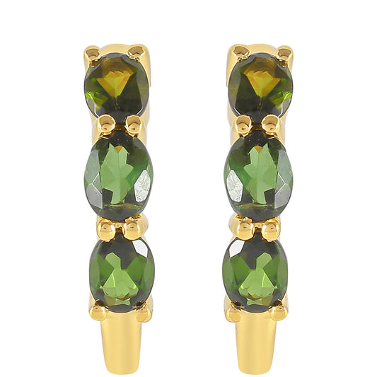 Pendientes de Plata Bañada en Oro con Turmalina Verde