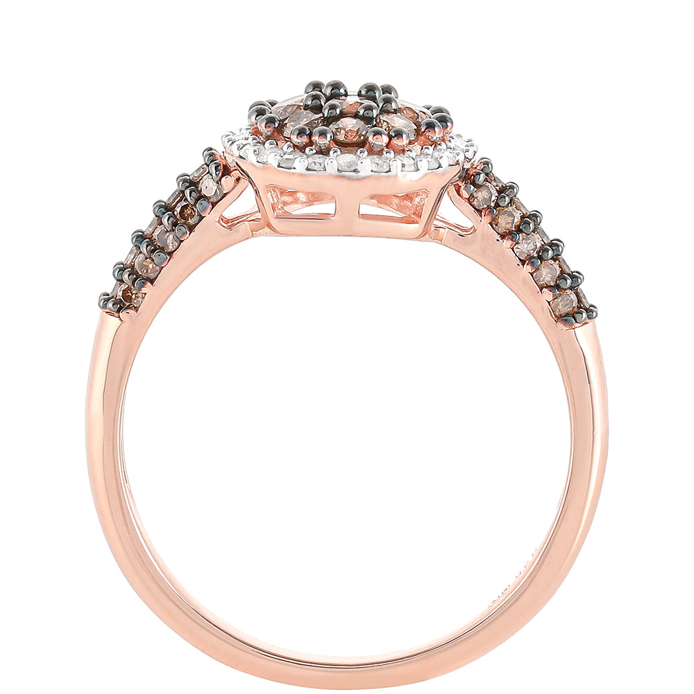 Anillo de Plata Bañada en Oro Rosa con Diamante Champagne y Diamante blanco