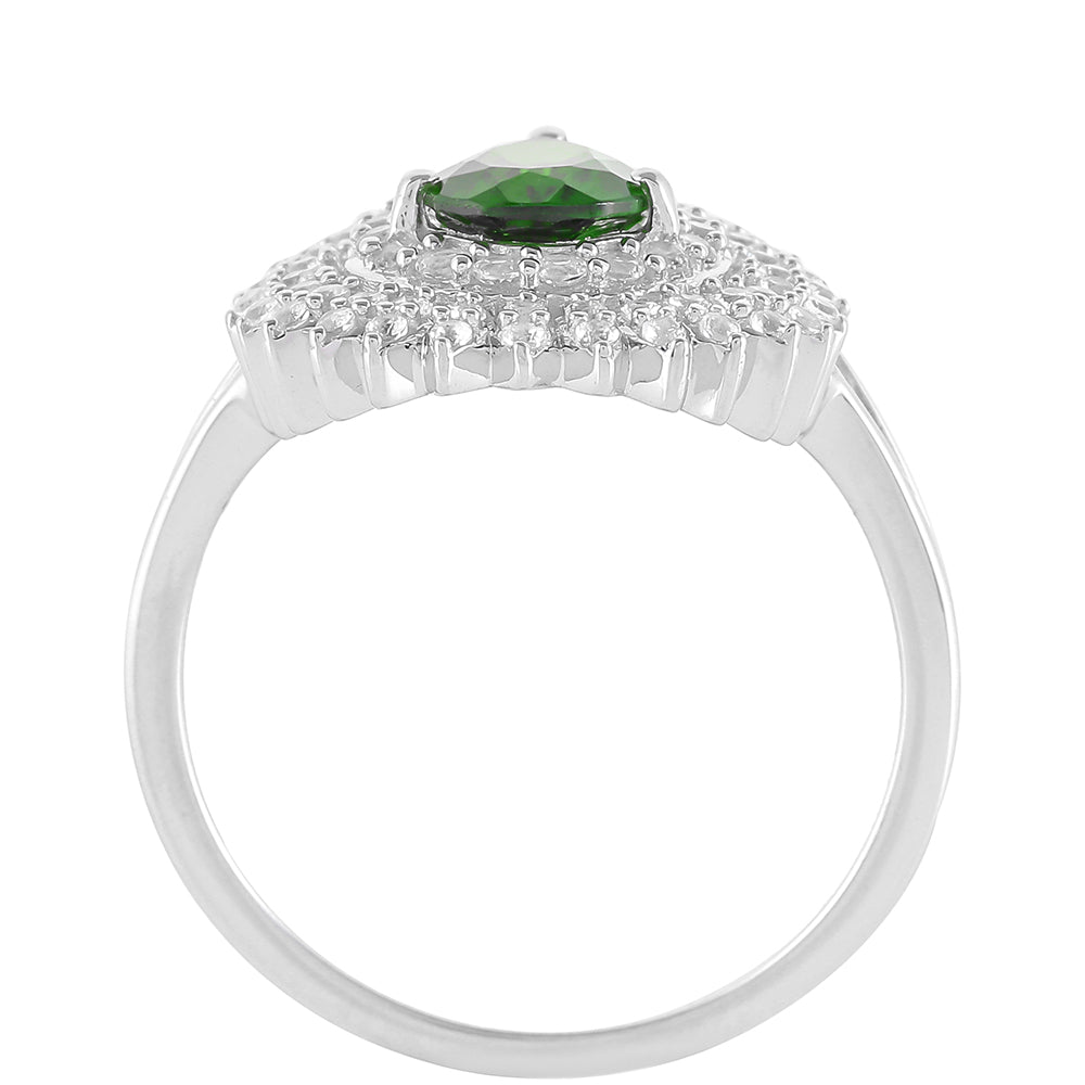 Anillo de Plata con Diópsido de Cromo y Topacio Blanco