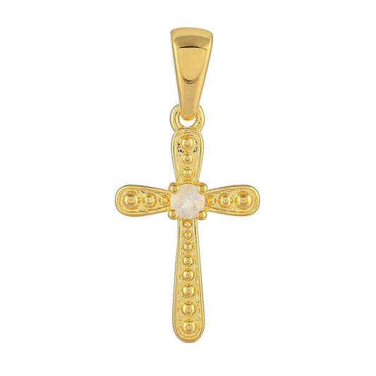 Cruz Colgante de Plata Bañada en Oro con Piedra Lunar Arco Iris