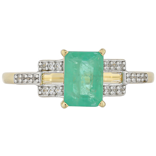 Anillo de Oro 9K con Esmeralda de Brasil y Topacio Blanco