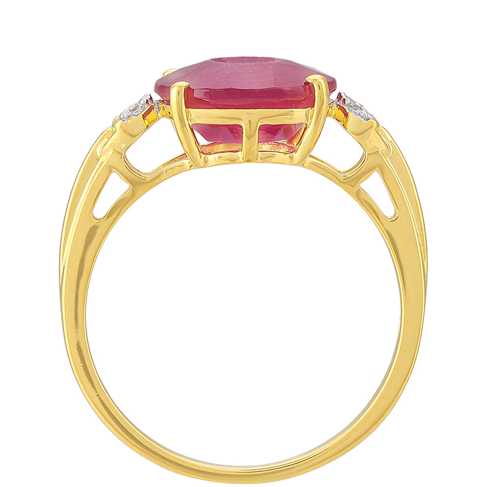 Anillo de Plata Bañada en Oro con Rubí de Tailandia y Topacio Blanco