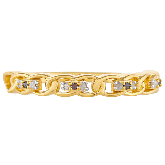 Anillo de Plata Bañada en Oro con Diamante Rojo y Diamante blanco