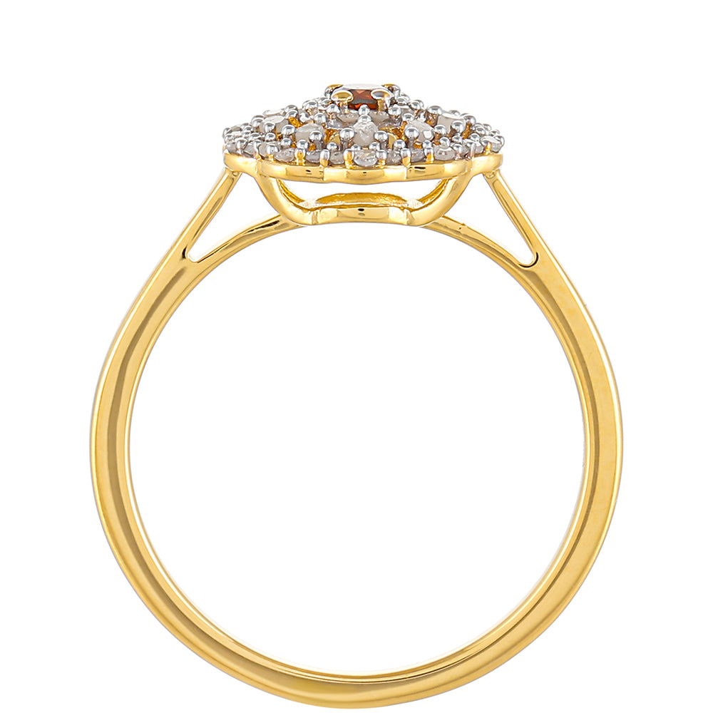 Anillo de Plata Bañada en Oro con Diamante Rojo y Diamante blanco