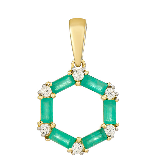 Colgante de Oro 9K con Esmeralda de Brasil y Zircón natural