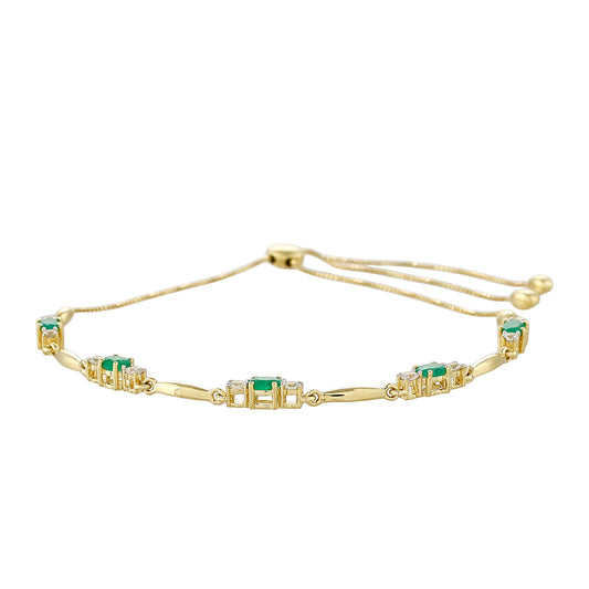 Pulsera de Oro 9K con Esmeralda de Brasil y Zircón natural