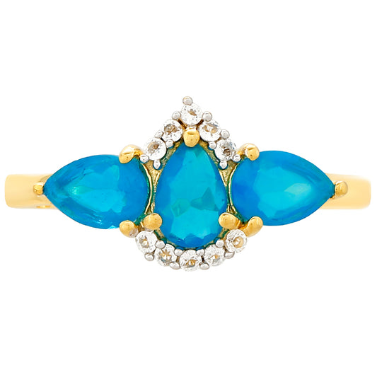 Anillo de Plata Bañada en Oro con Ópalo Azul Paraiba de Etiopía y Topacio Blanco