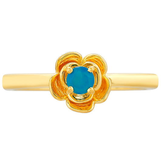 Anillo de Plata Bañada en Oro con Ópalo Azul Paraiba de Etiopía