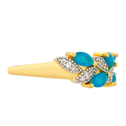 Anillo de Plata Bañada en Oro con Ópalo Azul Paraiba de Etiopía y Topacio Blanco