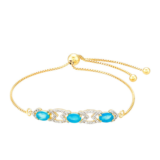 Pulsera de Plata Bañada en Oro con Ópalo Azul Paraiba de Etiopía y Topacio Blanco