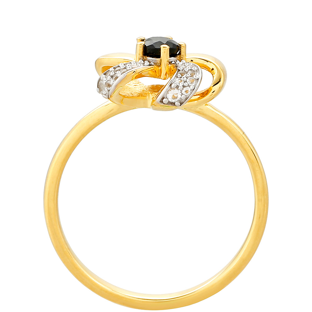 Anillo de Plata Bañada en Oro con Turmalina Negra y Topacio Blanco