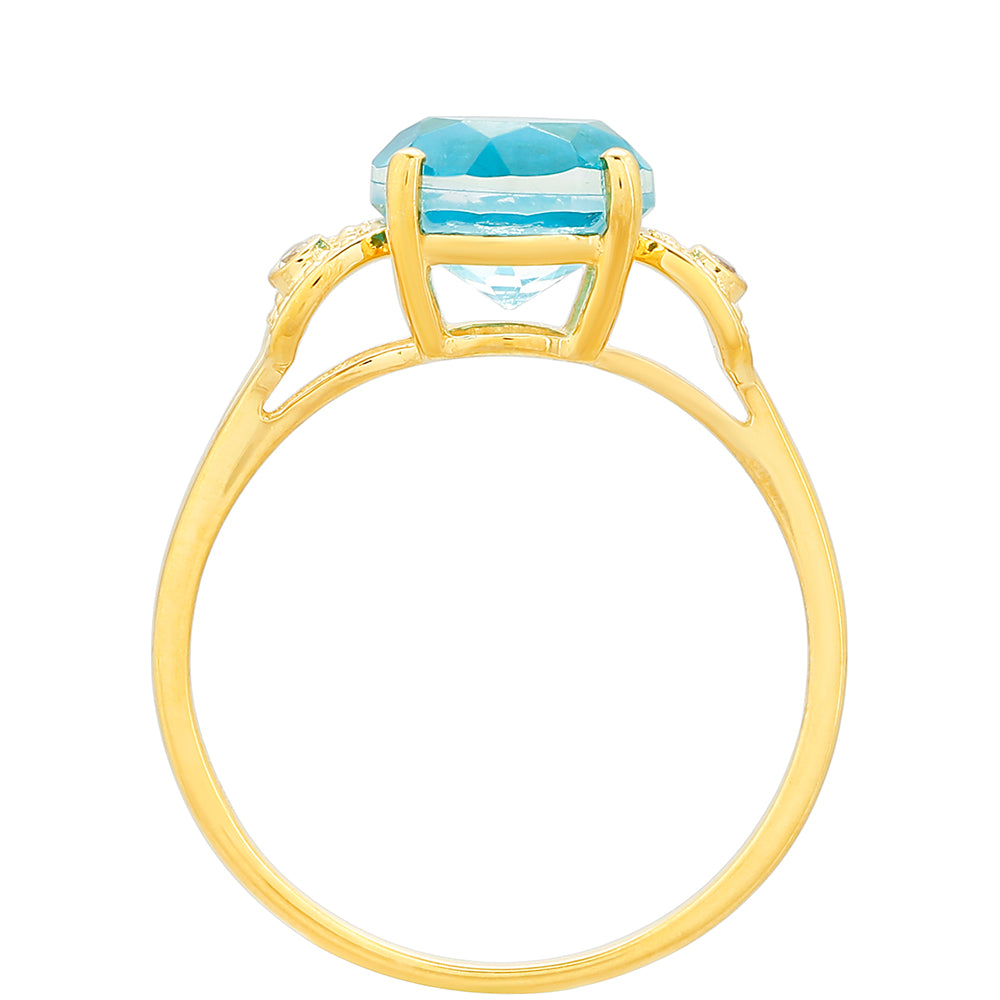 Anillo de Plata Bañada en Oro con Cuarzo Paraiba y Topacio Blanco