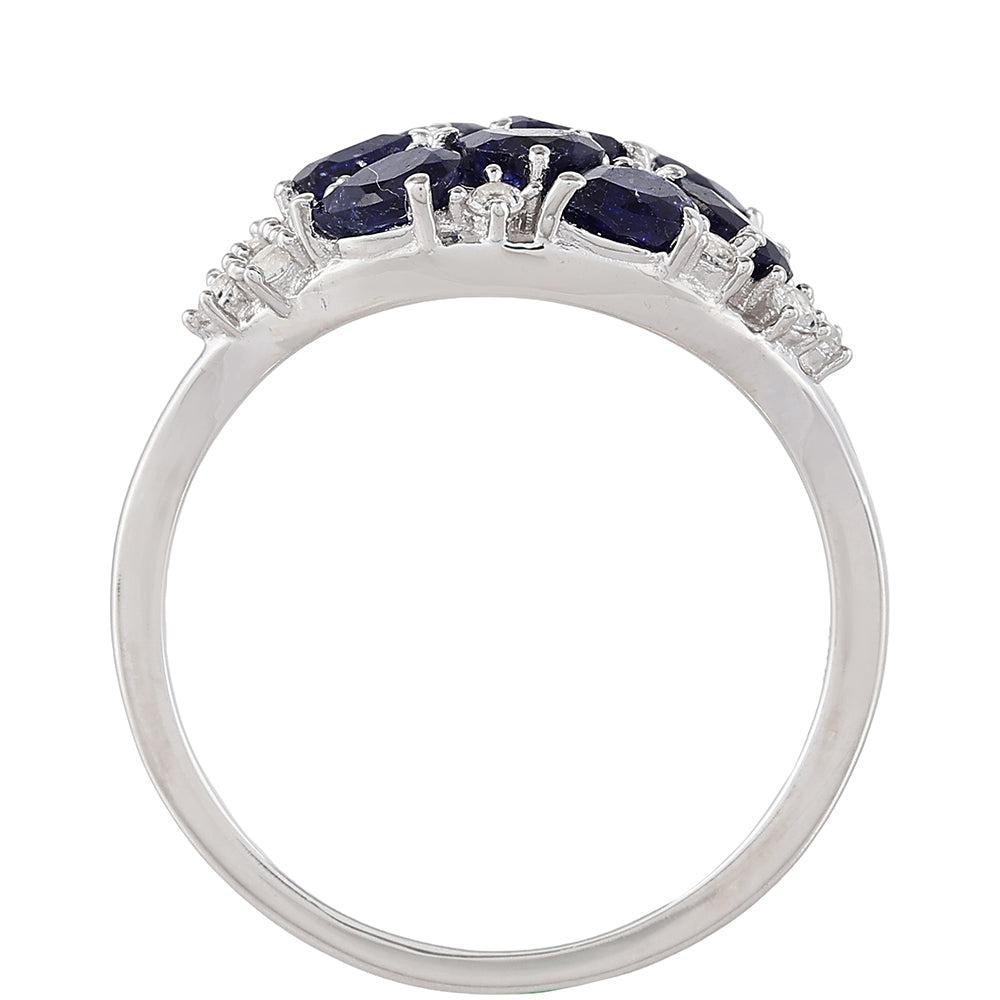 Anillo de Plata con Zafiro de Tailandia y Topacio Blanco