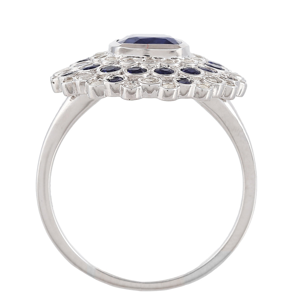 Anillo de Plata con Zafiro de Tailandia y Topacio Blanco
