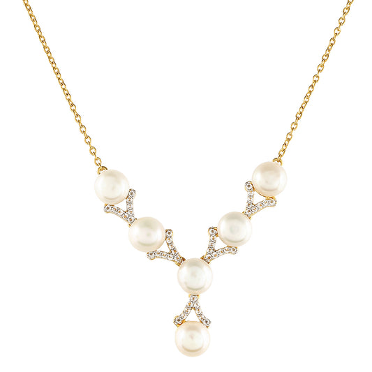 Collar de Plata Bañada en Oro con Perla Barroca Cultivada de Agua Dulce y Topacio Blanco