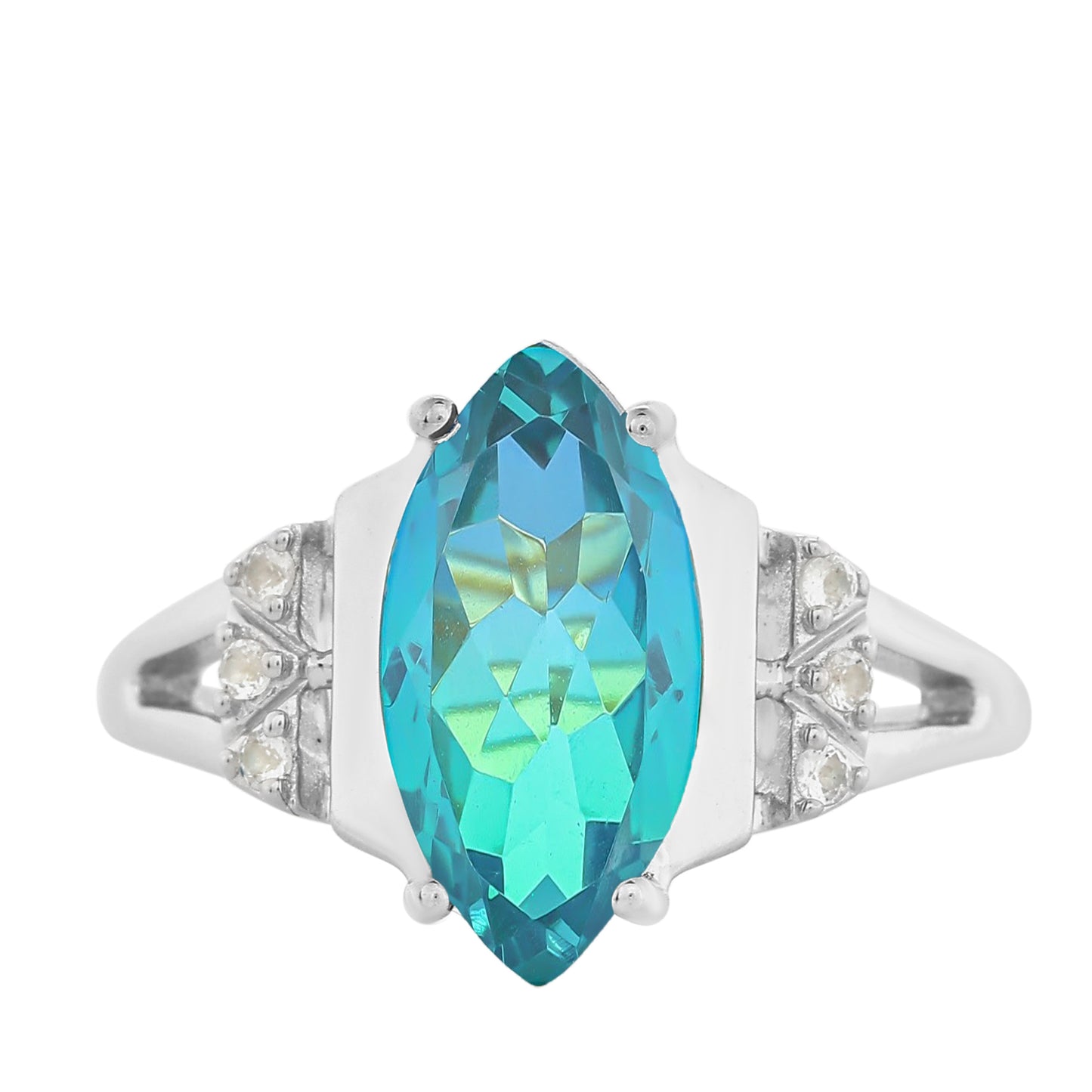 Anillo de Plata con Cuarzo Pavo Real y Topacio Blanco