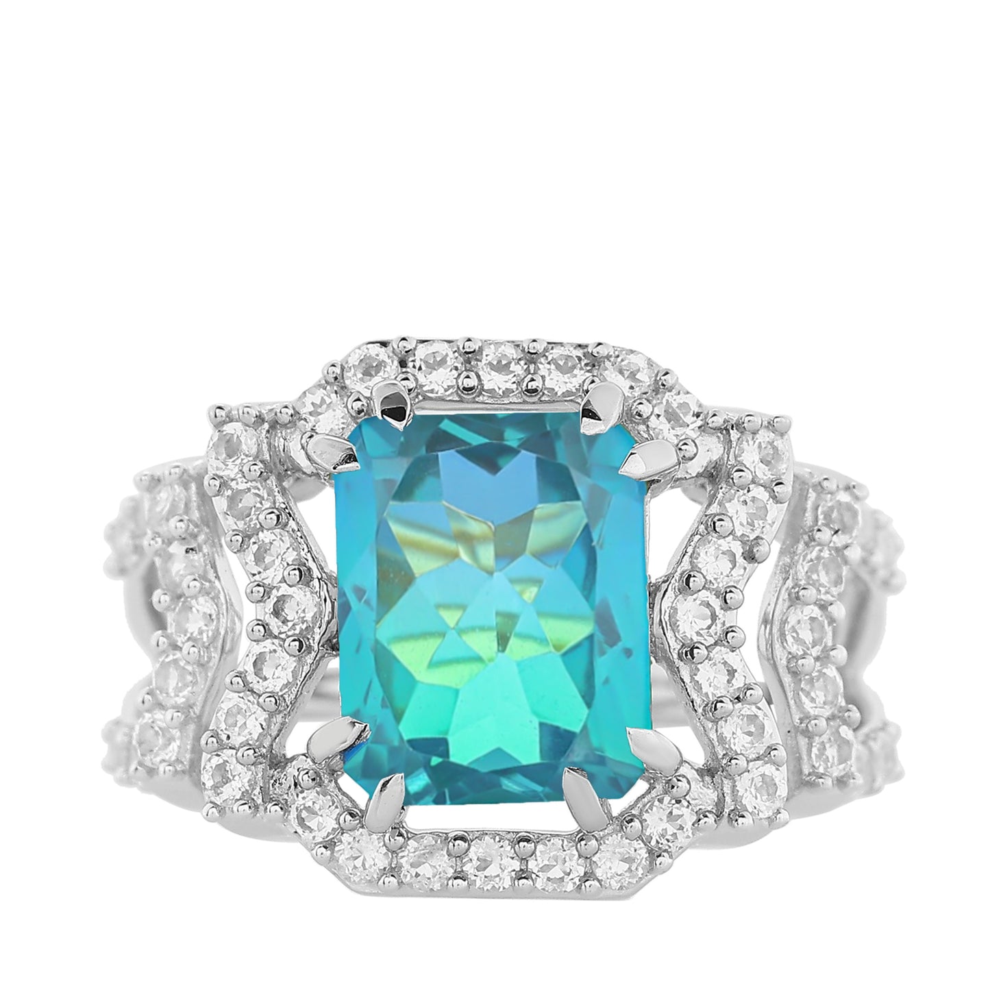 Anillo de Plata con Cuarzo Pavo Real y Topacio Blanco