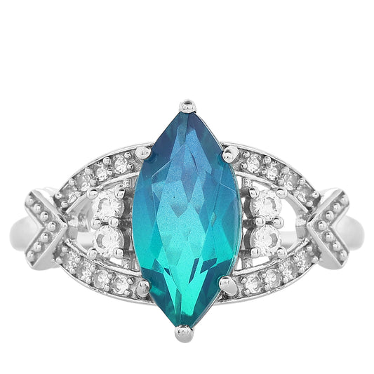 Anillo de Plata con Cuarzo Pavo Real y Topacio Blanco