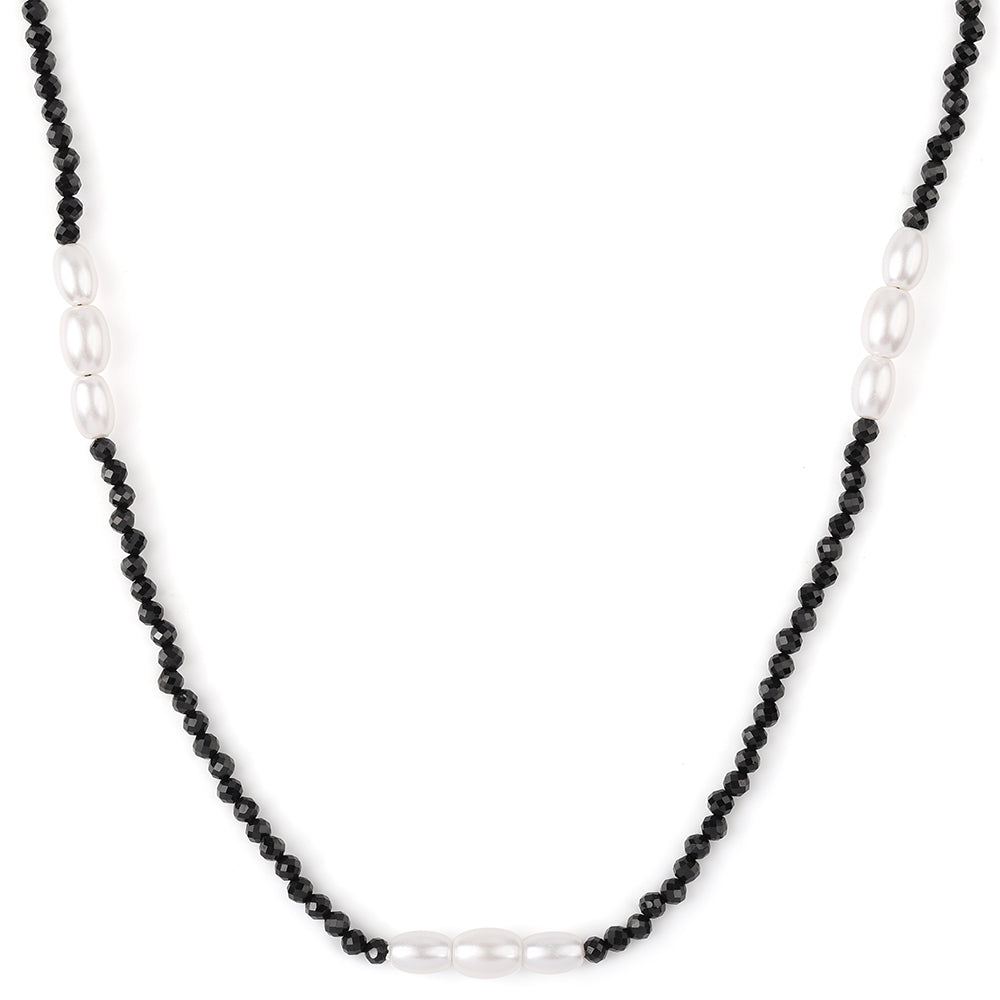 Collar de Plata Bañada en Oro con Espinela Negra y Perla blanca de agua dulce
