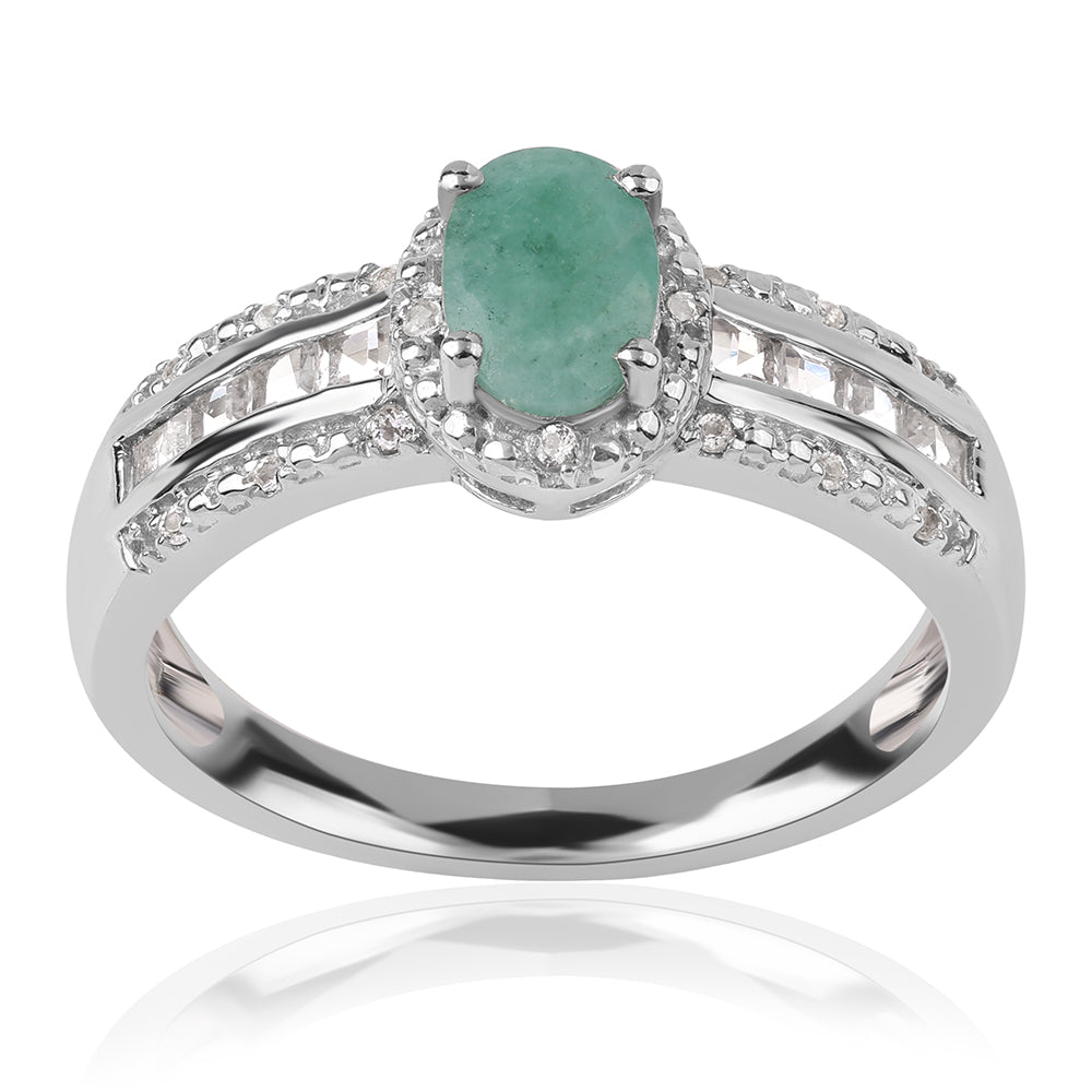 Anillo de Plata con Esmeralda de Brasil y Topacio Blanco