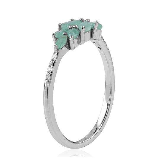Anillo de Plata con Esmeralda de Brasil y Topacio Blanco