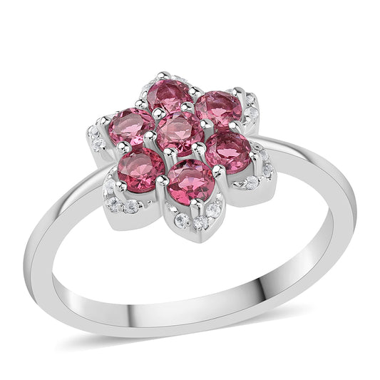 Anillo de Plata con Rubelita de Cruzeiro y Topacio Blanco