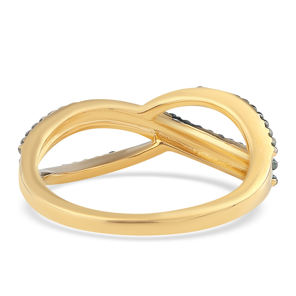 Anillo de Plata Bañada en Oro con Diamante Azul