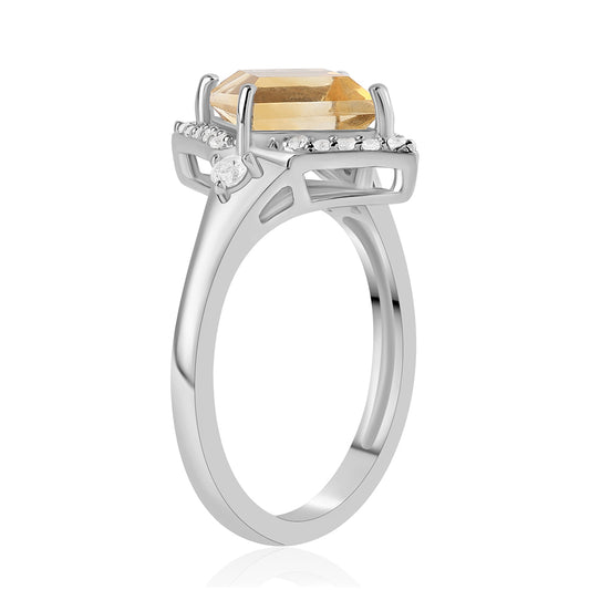 Anillo de Plata con Citrino y Topacio Blanco