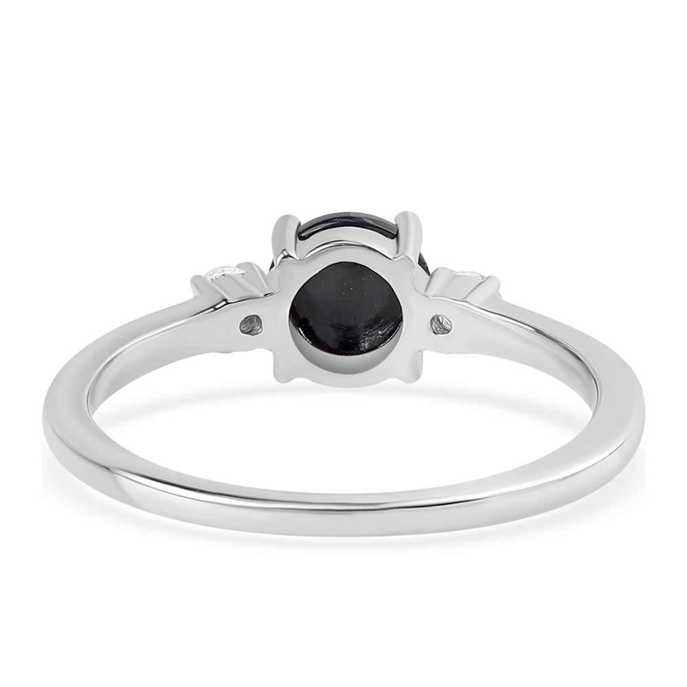 Anillo de Plata con Ópalo negro medianoche Lega Dembi de Ëtiopía y Topacio Blanco